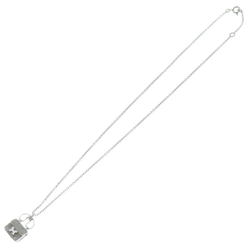 Hermes Amulet Constance Logo Bag Motif Necklace White Gold Diamond 18K