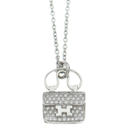 Hermes Amulet Constance Logo Bag Motif Necklace White Gold Diamond 18K