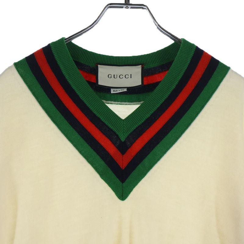 Gucci V-neck Wool Sweater Xkauk White