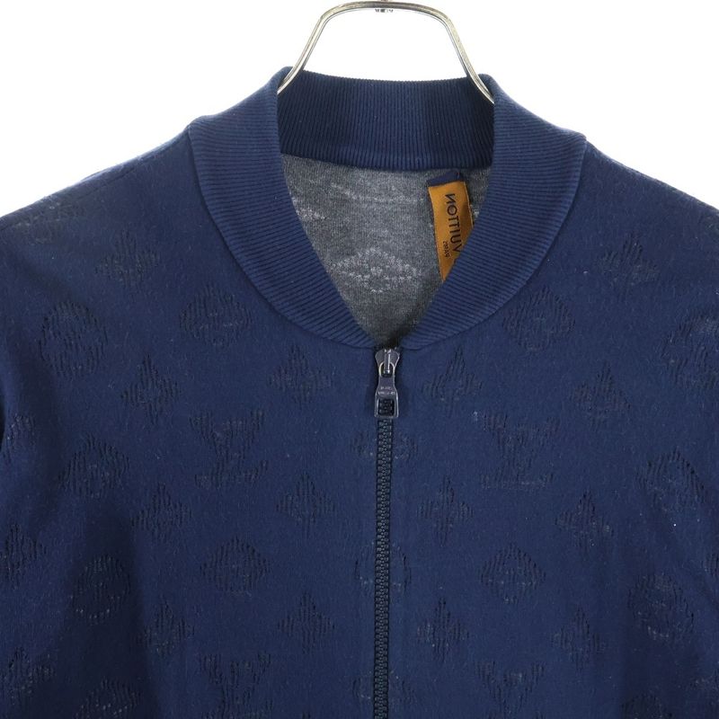 Louis Vuitton Monogram Drop Needle Zip Up Knit Jacket Navy Tbu