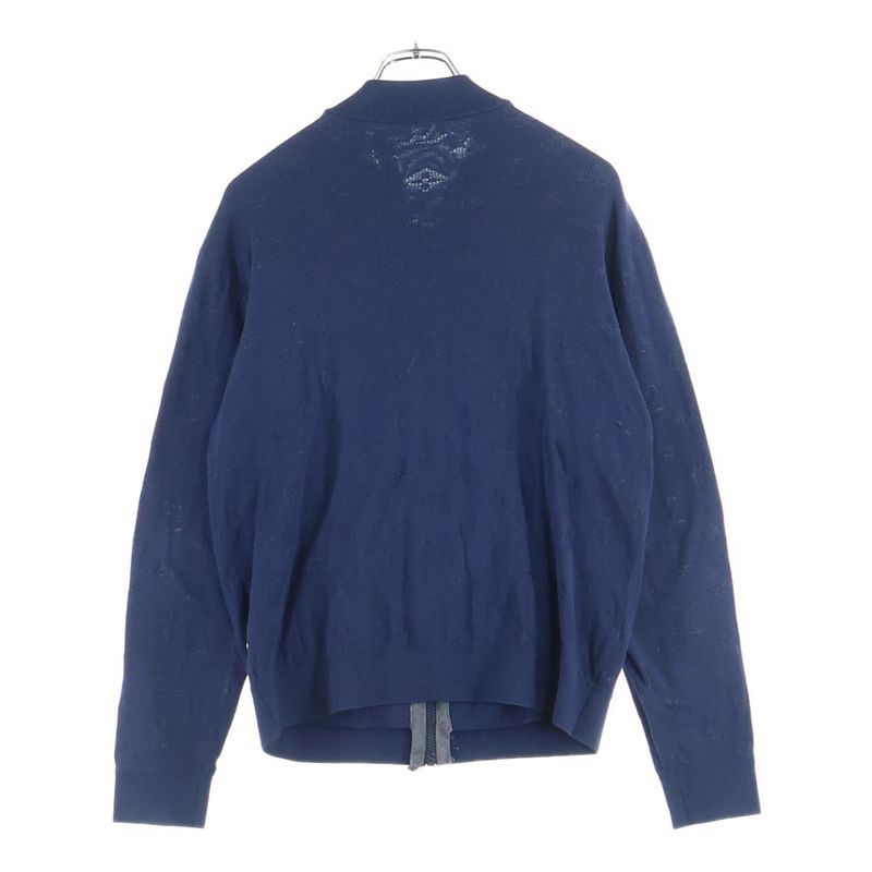 Louis Vuitton Monogram Drop Needle Zip Up Knit Jacket Navy Tbu