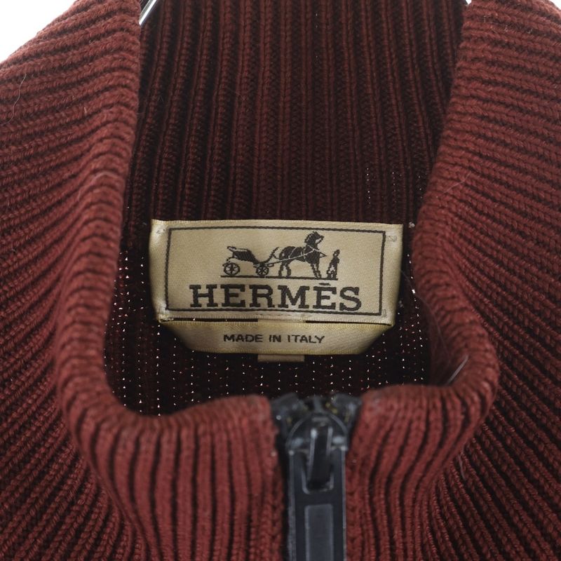 Hermes Drivers Knit Zip Up High Neck Sweater Burgundy