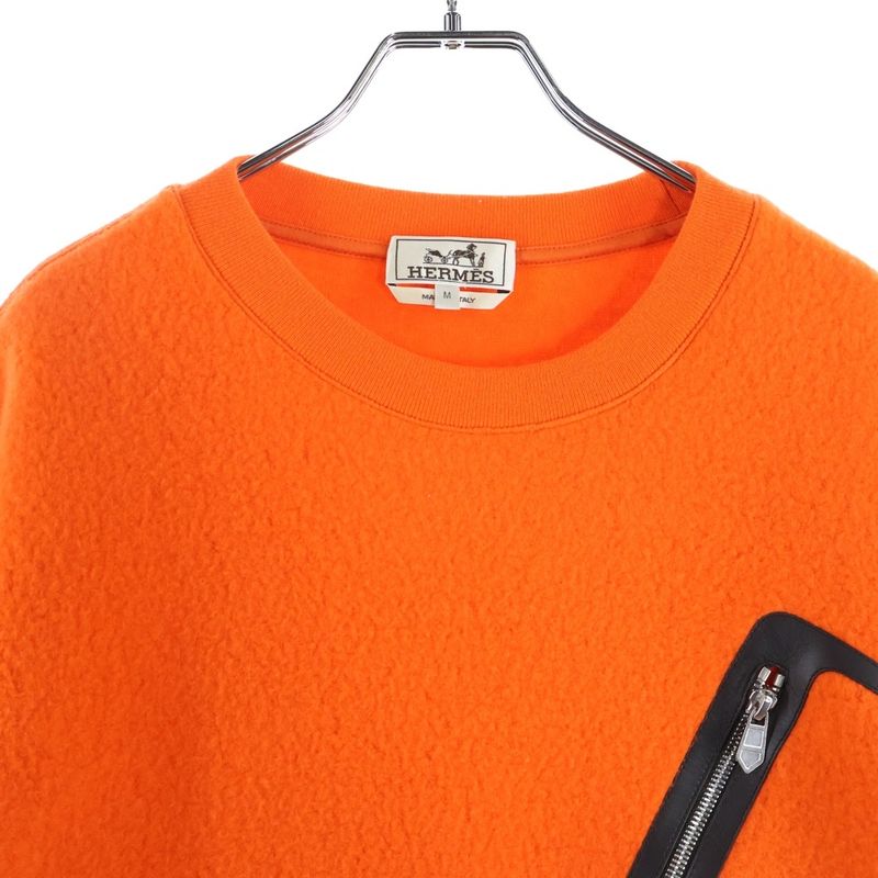 Hermes Cashmere Leather Patch Sweatshirt Orange