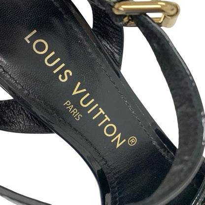 Louis Vuitton Shakeline Monogram Sandals Shoes Patent Black Gold LV Logo