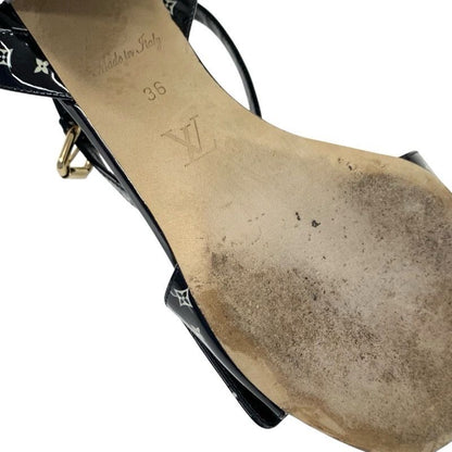 Louis Vuitton Shakeline Monogram Sandals Shoes Patent Black Gold LV Logo