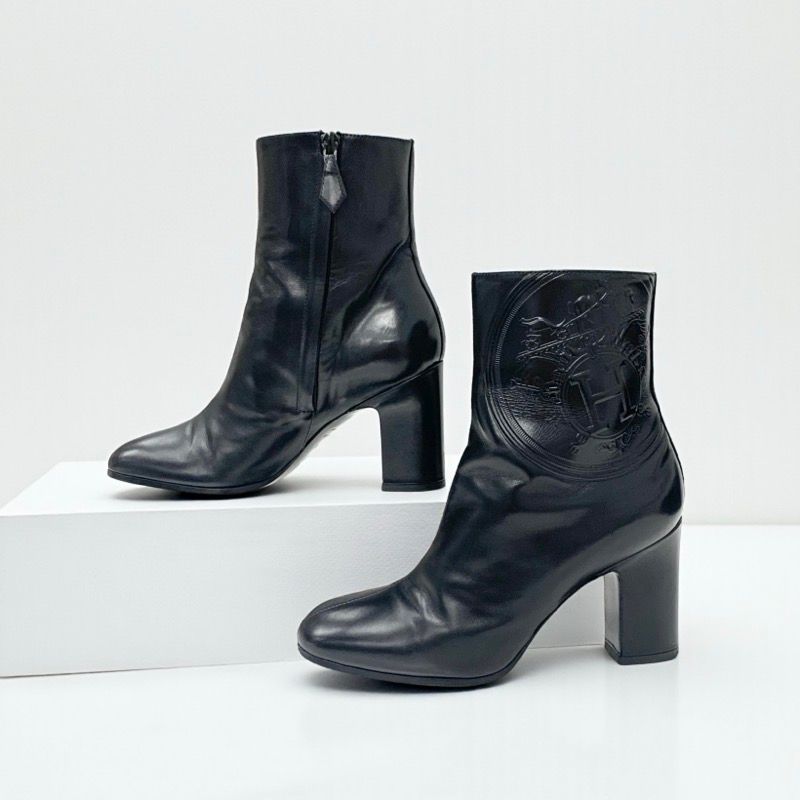 Hermes Boots Shorts Shoes Leather Black Exlibris