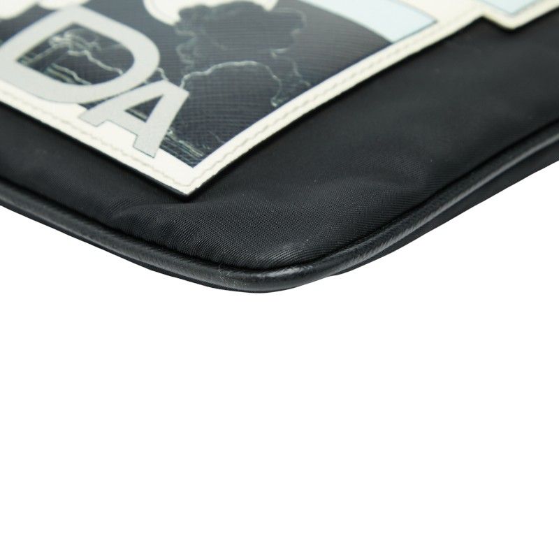 Prada Monki Robot Clutch Black Multicolor Nylon Saffiano