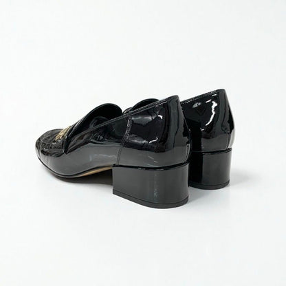 Chanel Loafers Shoes Patent Leather Black Gold CC Logo