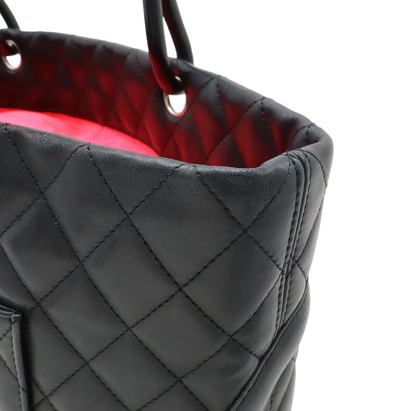 Chanel Cambon Line CC Logo Large Tote Shoulder Bag Soft Calf Black Pink