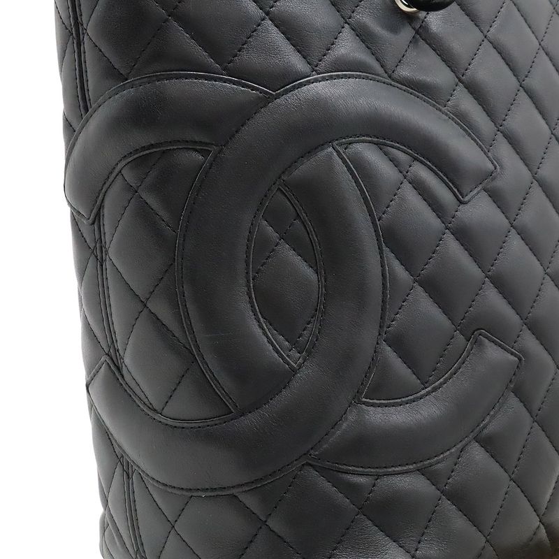Chanel Cambon Line CC Logo Large Tote Shoulder Bag Soft Calf Black Pink