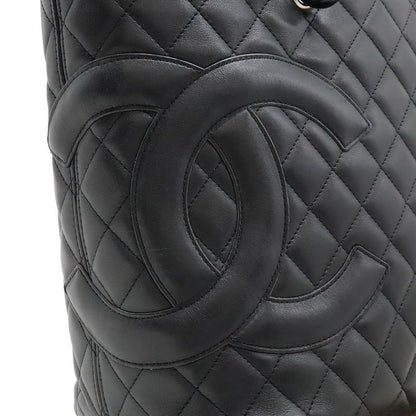 Chanel Cambon Line CC Logo Large Tote Shoulder Bag Soft Calf Black Pink