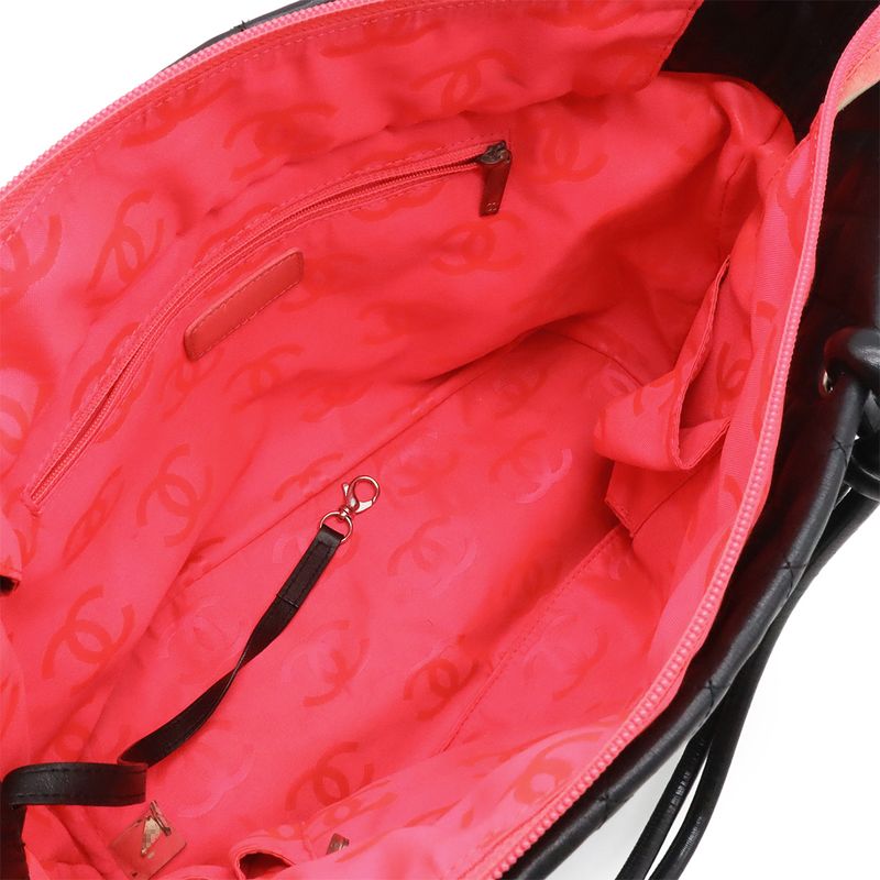 Chanel Cambon Line CC Logo Large Tote Shoulder Bag Soft Calf Black Pink