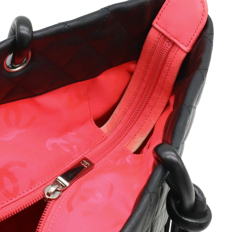 Chanel Cambon Line CC Logo Large Tote Shoulder Bag Soft Calf Black Pink