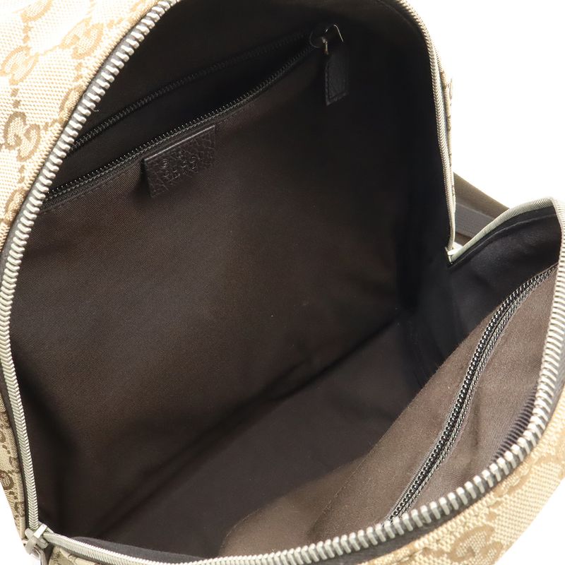 Gucci GG Canvas Backpack Leather Beige Dark Brown Outlet