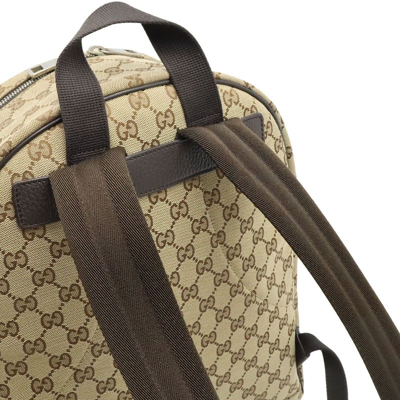 Gucci GG Canvas Backpack Leather Beige Dark Brown Outlet