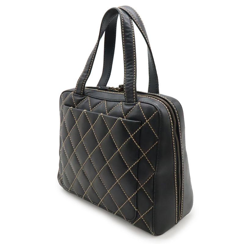 Chanel Wild Stitch CC Logo Tote Leather Black