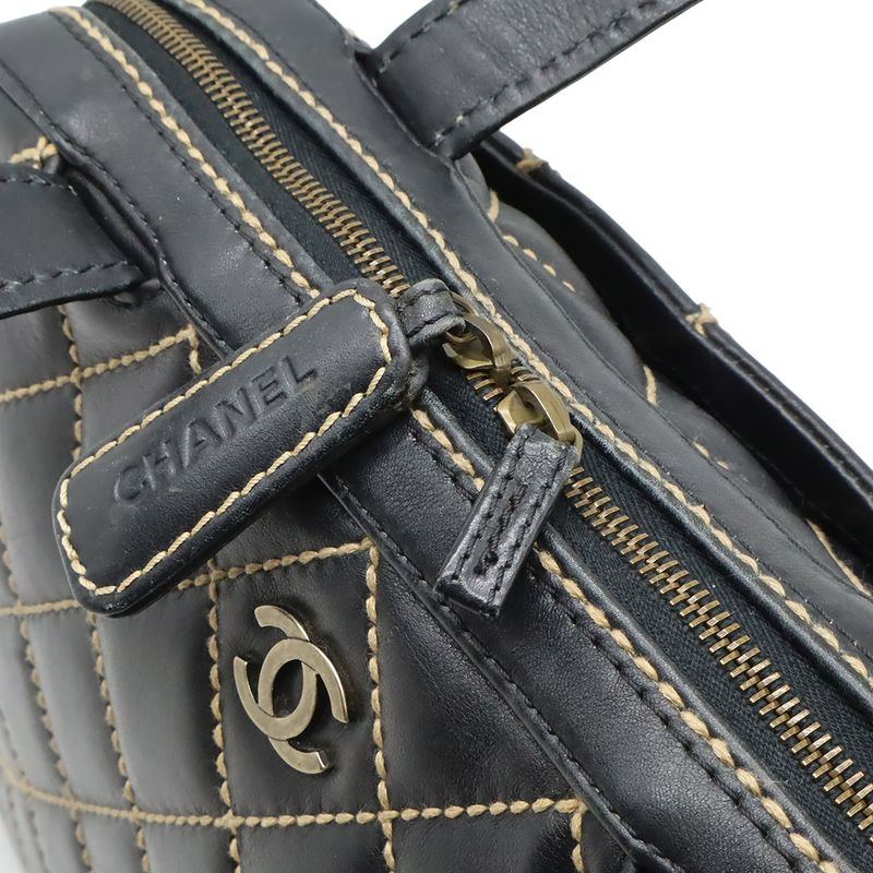 Chanel Wild Stitch CC Logo Tote Leather Black