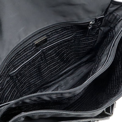 Prada Shoulder Bag Crossbody Nylon Leather Nero Black Silver Hardw