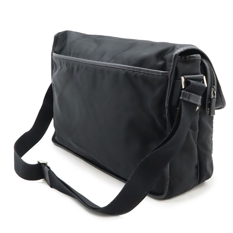 Prada Shoulder Bag Crossbody Nylon Leather Nero Black Silver Hardw