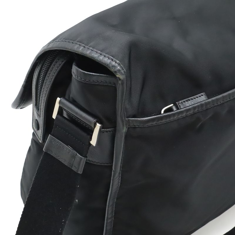 Prada Shoulder Bag Crossbody Nylon Leather Nero Black Silver Hardw