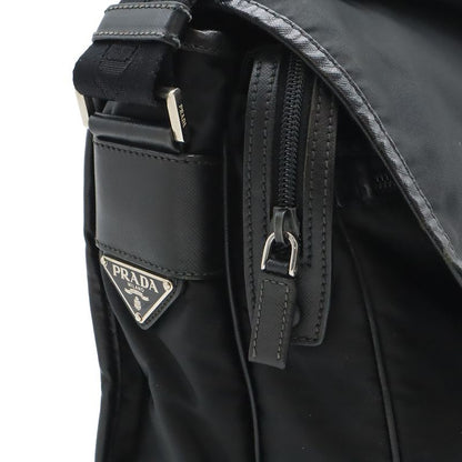 Prada Shoulder Bag Crossbody Nylon Leather Nero Black Silver Hardw