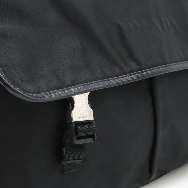 Prada Shoulder Bag Crossbody Nylon Leather Nero Black Silver Hardw
