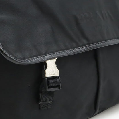 Prada Shoulder Bag Crossbody Nylon Leather Nero Black Silver Hardw