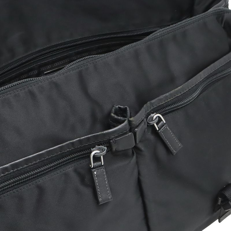 Prada Shoulder Bag Crossbody Nylon Leather Nero Black Silver Hardw