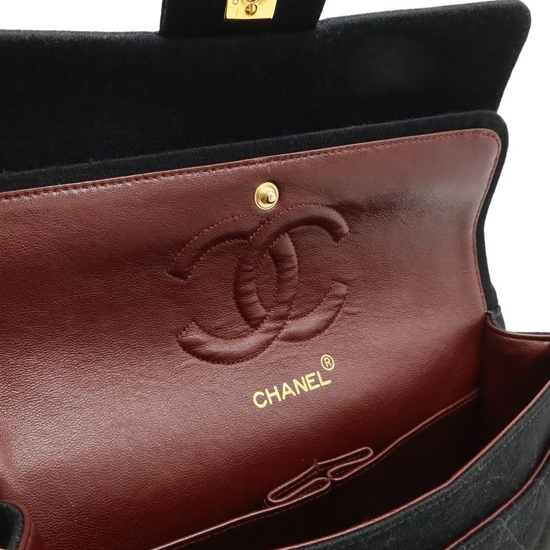 Chanel Quilted 25 CC Logo Double Flap Chain Shoulder Bag Cotton Jersey