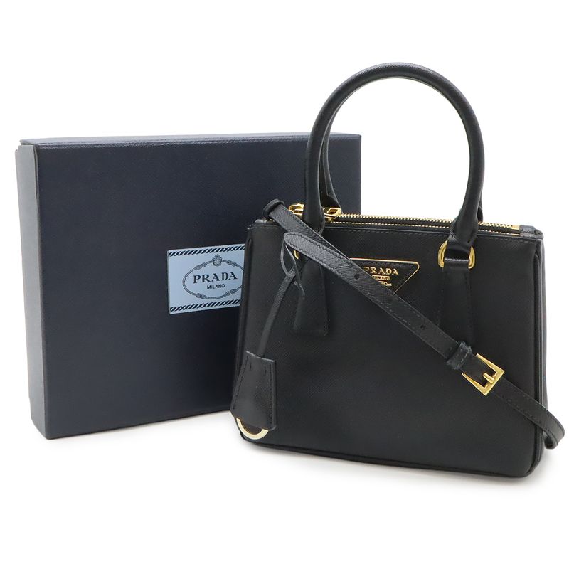 Prada Galleria Saffiano 2-Way Shoulder Bag Leather Nero Black Gold