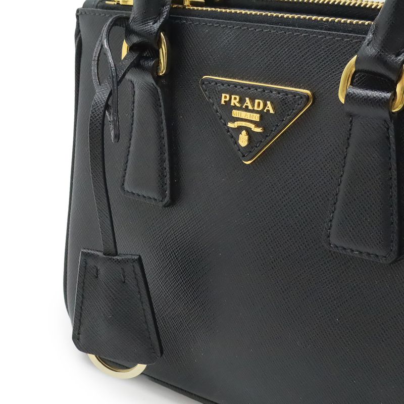 Prada Galleria Saffiano 2-Way Shoulder Bag Leather Nero Black Gold