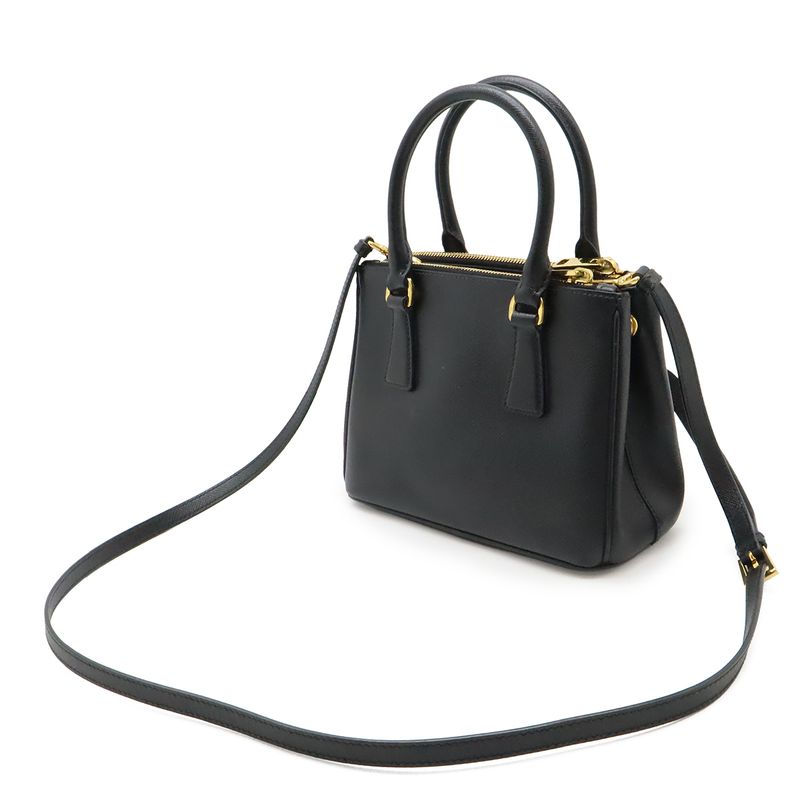 Prada Galleria Saffiano 2-Way Shoulder Bag Leather Nero Black Gold