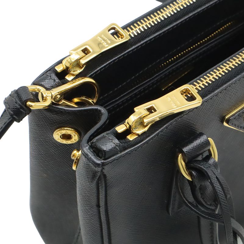 Prada Galleria Saffiano 2-Way Shoulder Bag Leather Nero Black Gold