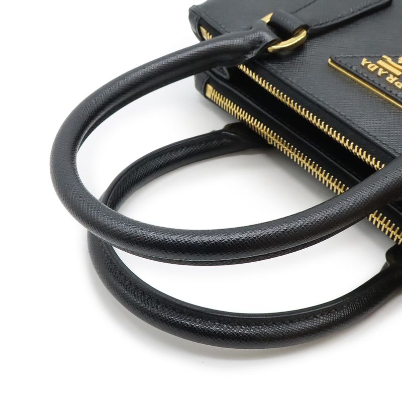 Prada Galleria Saffiano 2-Way Shoulder Bag Leather Nero Black Gold
