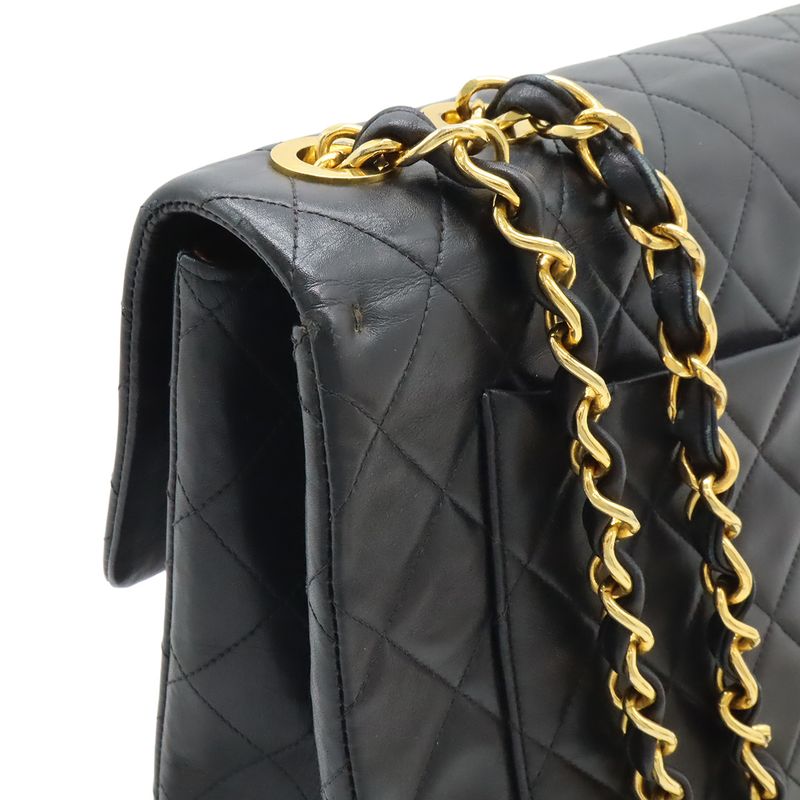 Chanel Big Quilted CC Logo Chain Shoulder Bag Chain Leather Black Gold
