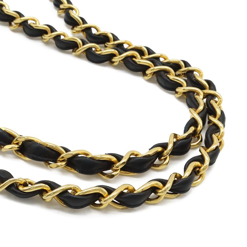 Chanel Big Quilted CC Logo Chain Shoulder Bag Chain Leather Black Gold