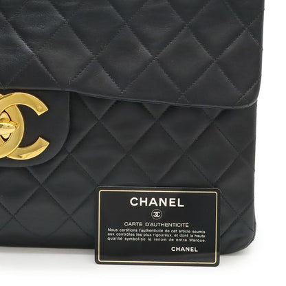 Chanel Big Quilted CC Logo Chain Shoulder Bag Chain Leather Black Gold