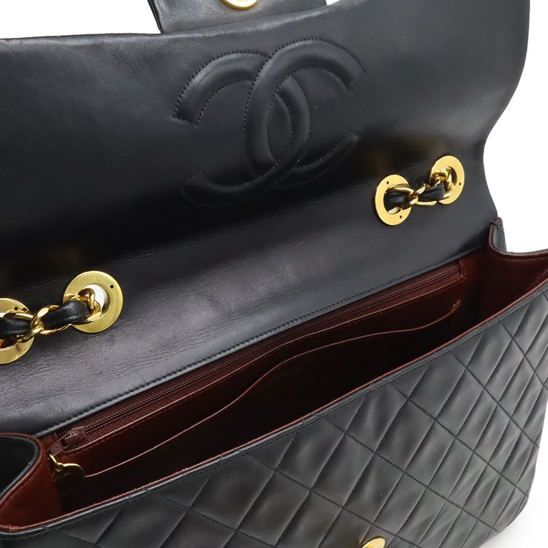 Chanel Big Quilted CC Logo Chain Shoulder Bag Chain Leather Black Gold