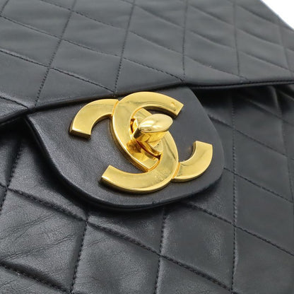 Chanel Big Quilted CC Logo Chain Shoulder Bag Chain Leather Black Gold