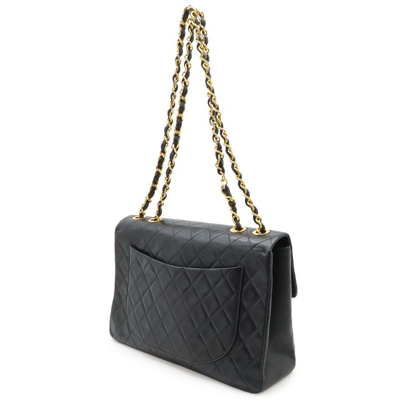 Chanel Big Quilted CC Logo Chain Shoulder Bag Chain Leather Black Gold