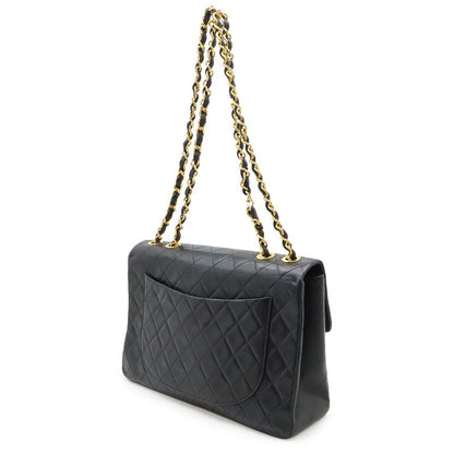 Chanel Big Quilted CC Logo Chain Shoulder Bag Chain Leather Black Gold