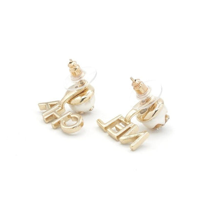 Chanel Earrings Gold CC Logo Rhinestone
