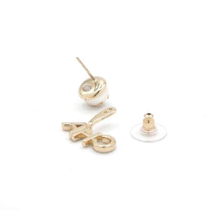 Chanel Earrings Gold CC Logo Rhinestone