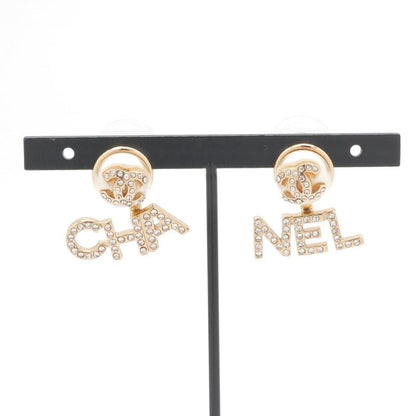 Chanel Earrings Gold CC Logo Rhinestone