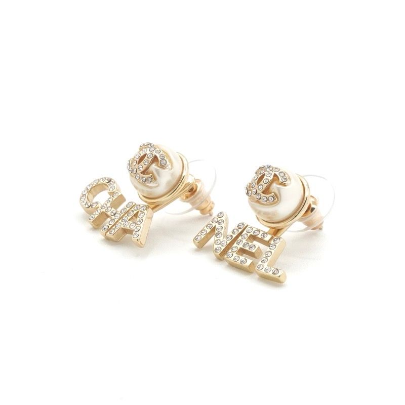 Chanel Earrings Gold CC Logo Rhinestone