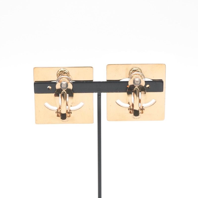 Chanel Earrings Gold Black CC Logo