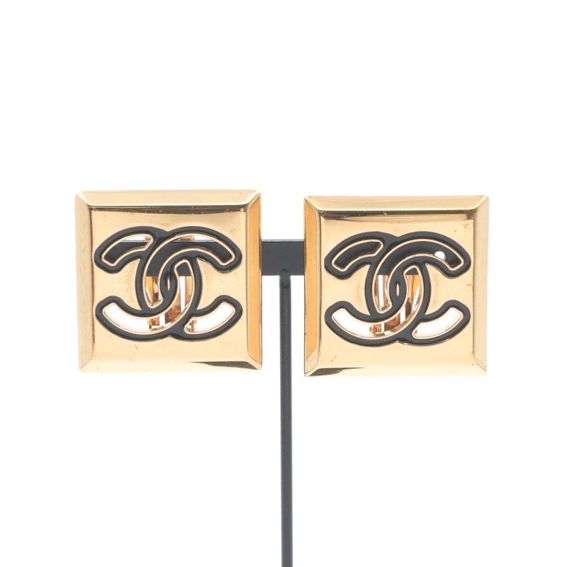 Chanel Earrings Gold Black CC Logo
