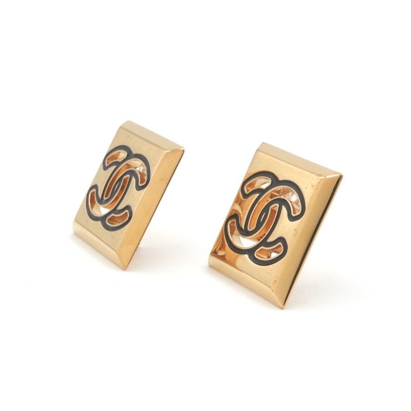 Chanel Earrings Gold Black CC Logo