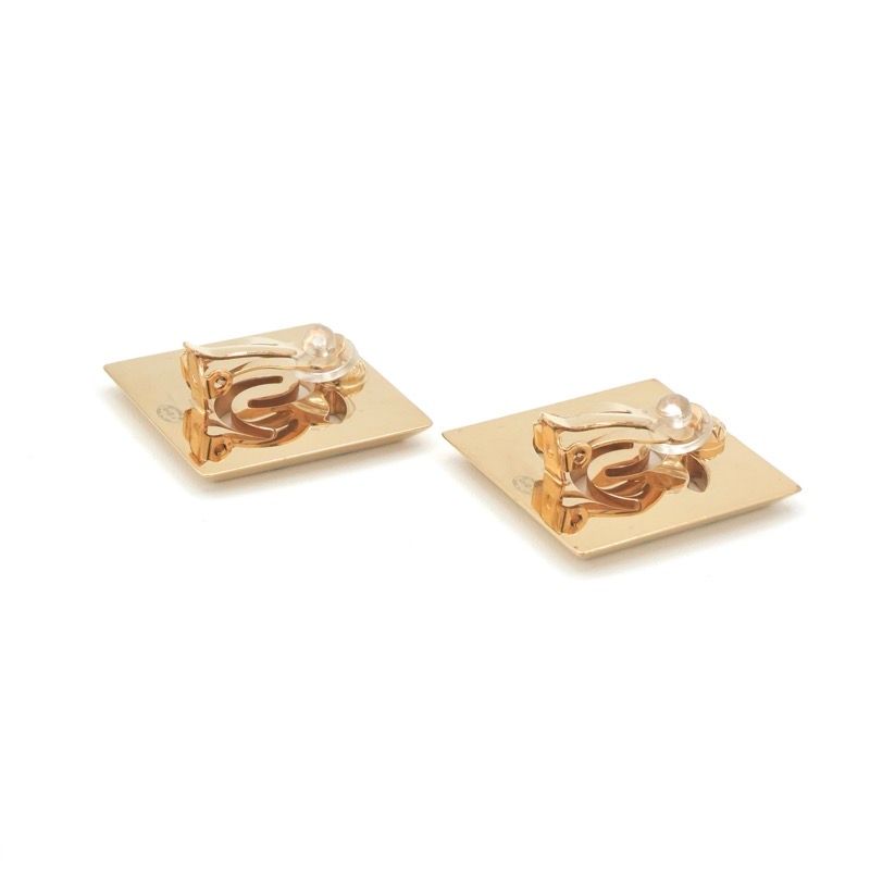 Chanel Earrings Gold Black CC Logo