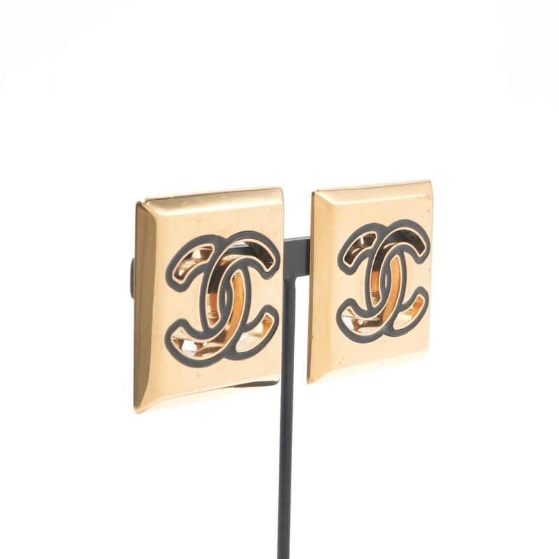 Chanel Earrings Gold Black CC Logo